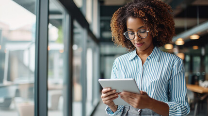 Poster - young woman is holding a tablet