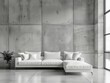 White sofa against concrete paneling wall.  Loft urban home interior design of modern living room. White and Grey  
