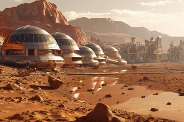 Poster - Futuristic city on Mars, its buildings shaped from technical specifications