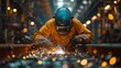 Intense Precision: Close-up of Industrial Worker Welding generative ai