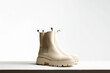 White leather boots. fashion female shoes still life