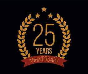 Wall Mural - 25 Years anniversary. Luxury bronze laurel, birthday celebration and commemorative banner