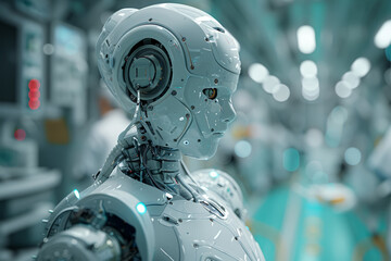 Poster - A robotic arm performing precise surgical procedures, showcasing the integration of technology in medical science. Concept of robotic surgery. Generative Ai.