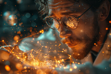 Aufkleber - A quantum physicist experimenting with entangled particles, delving into the mysterious realm of quantum mechanics. Concept of quantum entanglement. Generative Ai.
