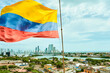 Landscape of Cartagena de Indias with the flag of Colombia