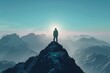 Silhouette of a man on top of a mountain peak. Generative AI