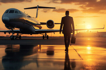 Canvas Print - AI generated picture of happy young man in airport registration fly abroad