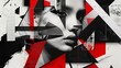 © Natalya - Abstract portrait of a woman with red and black geometric shapes, abstract collage, concept abstract expressionism, creativity, edgy, composition, visual art, artistry,
