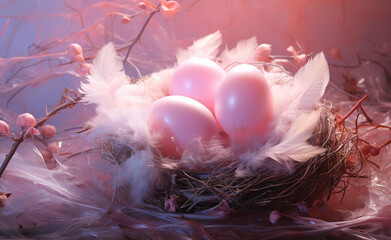 Sticker - nest, egg, birth, tender, pink pastel, background сreated with Generative Ai