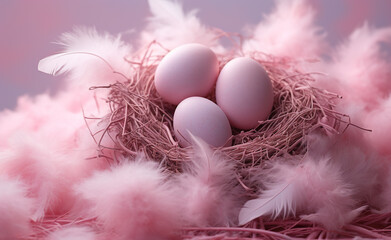 Sticker - nest, egg, birth, tender, pink pastel, background сreated with Generative Ai