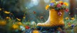 Yellow Rubber Boots Filled With Flowers