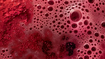 Red wine splashing with bubbles close up and Dew Point on glass, abstract wine with bubbles and foam texture background banner.