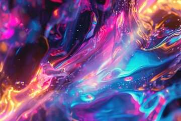 Poster - Dynamic Abstract fluid holographic. Abstract neon. Generate Ai