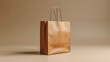 A blank paper bag stands against a beige background, ready for mockup customization. The simple design and neutral color palette provide a versatile canvas for branding or design elements.