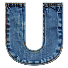 Letter U Denim Jeans Isolated on Transparent or White Background, PNG