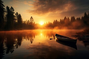 Wall Mural - The serenity of a lake at golden hour