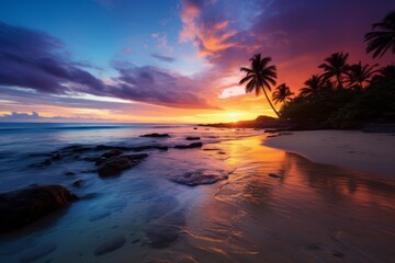 Canvas Print - A breathtaking beach sunrise with vibrant colors