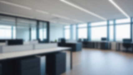 Aufkleber - Open space, blurred office interior with tables and chairs, blurry background