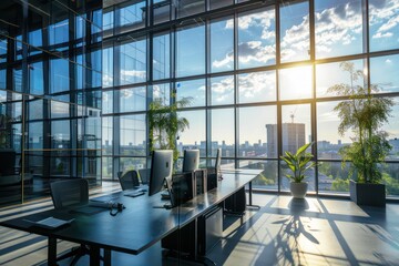 Wall Mural - office with a large window view for employees