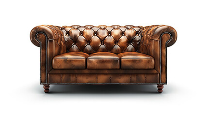 Wall Mural - Brown leather chesterfield sofa isolated on a white background