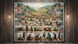 Fototapeta Paryż - Large quilt artwork of rural agricultural scene