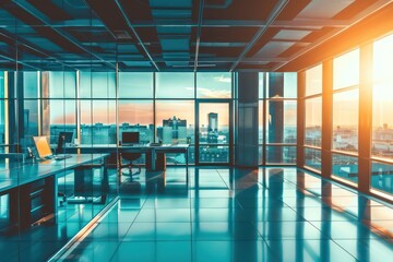 Wall Mural - office with large windows and desks