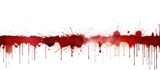 Poster - A white background is covered in red paint splatters and drips, creating a striking contrast between the two colors. The red paint appears to have been splattered with force, resulting in a dynamic