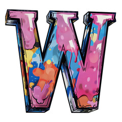 Wall Mural - Letter W in Pop Art Style Isolated on Transparent or White Background, PNG