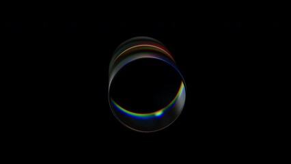 Poster - 3d transparent rotating glossy cylinder with dispersion effect. rainbow colors reflection glass. 3d 