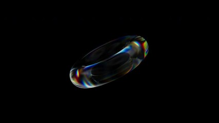Aufkleber - 3d Transparent rotating glossy ring with dispersion effect. Rainbow colors reflection glass. 3d render animation loopable