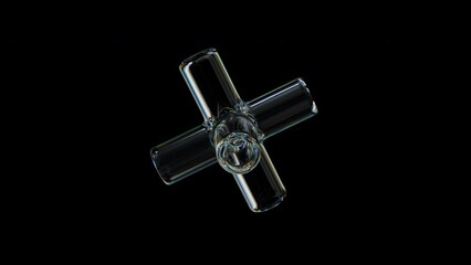 Poster - 3d transparent rotating glossy hollow cross with dispersion effect. rainbow colors reflection glass.