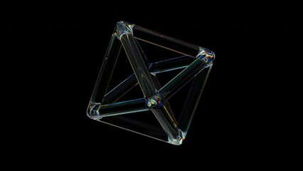 Poster - 3d transparent rotating glossy wired object rings with dispersion effect. rainbow colors reflection 