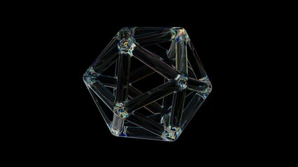 Aufkleber - 3d Transparent rotating glossy wired object rings with dispersion effect. Rainbow colors reflection glass. 3d render animation loopable