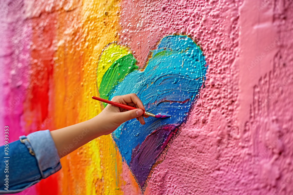 Homophobia Drawing Photo Stock Hand drawing heart in rainbow color on the wall. LGBT pride ...