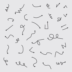 Poster - Doodle set of pencil drawing objects. Hand drawn abstract grunge arrows. Vector abstract arrows for design use