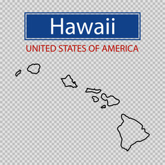 Wall Mural - Hawaii state outline map, United States of America line icon, map borders of the USA Hawaii state.