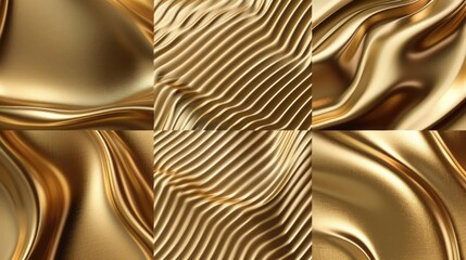 Poster - Set of four images showcasing luxurious gold fabric, perfect for backgrounds or design projects.