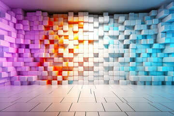 Wall Mural - A wall with huge pixels and cubes of different colors. Abstract background. Generated by artificial intelligence