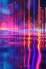 Aufkleber - Blurry neon lights reflecting in water. Great for urban-themed projects.