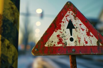 Poster - Detailed shot of a red and white sign on a pole, suitable for various uses.