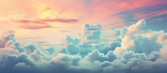 Sticker - The sun is peeking through the fluffy cumulus clouds in the atmospheric sky, creating a stunning natural landscape resembling a painting