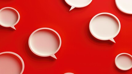 Poster - A group of white speech bubbles on a vibrant red background. Ideal for communication and social media concepts.