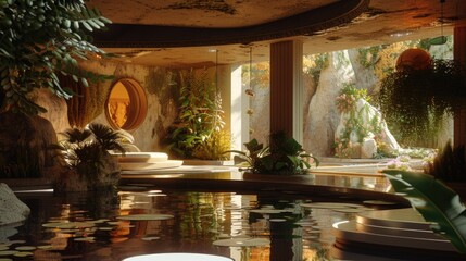 Aufkleber - A room featuring a luxurious indoor pool, perfect for relaxation and leisure activities.