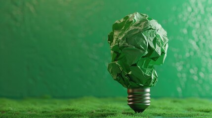Aufkleber - Green leaf placed on top of a light bulb, suitable for environmental concepts.