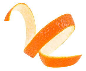 Wall Mural - Orange peel in spiral form isolated on a white background. Citron. Cocktail ingredient.