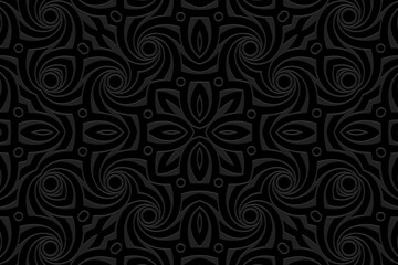 Wall Mural - Embossed black background, unique cover design. Geometric 3D pattern, handmade. Ornaments, arabesques, boho style. Design and decor in the best traditions of the peoples of the East, Asia, India.