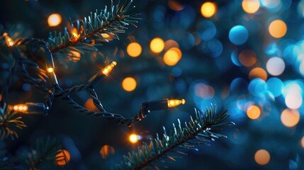 Poster - A festive Christmas tree with twinkling lights. Great for holiday designs.