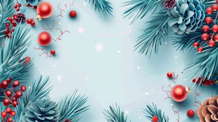 Poster - Festive holiday background with pine cones and berries. Ideal for Christmas designs.
