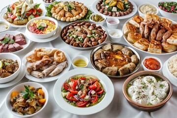 Poster - A variety of food items displayed on a table. Suitable for food and nutrition concepts.
