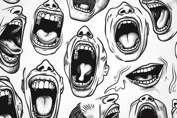 Poster - Collection of cartoon mouths displaying different emotions, perfect for design projects.